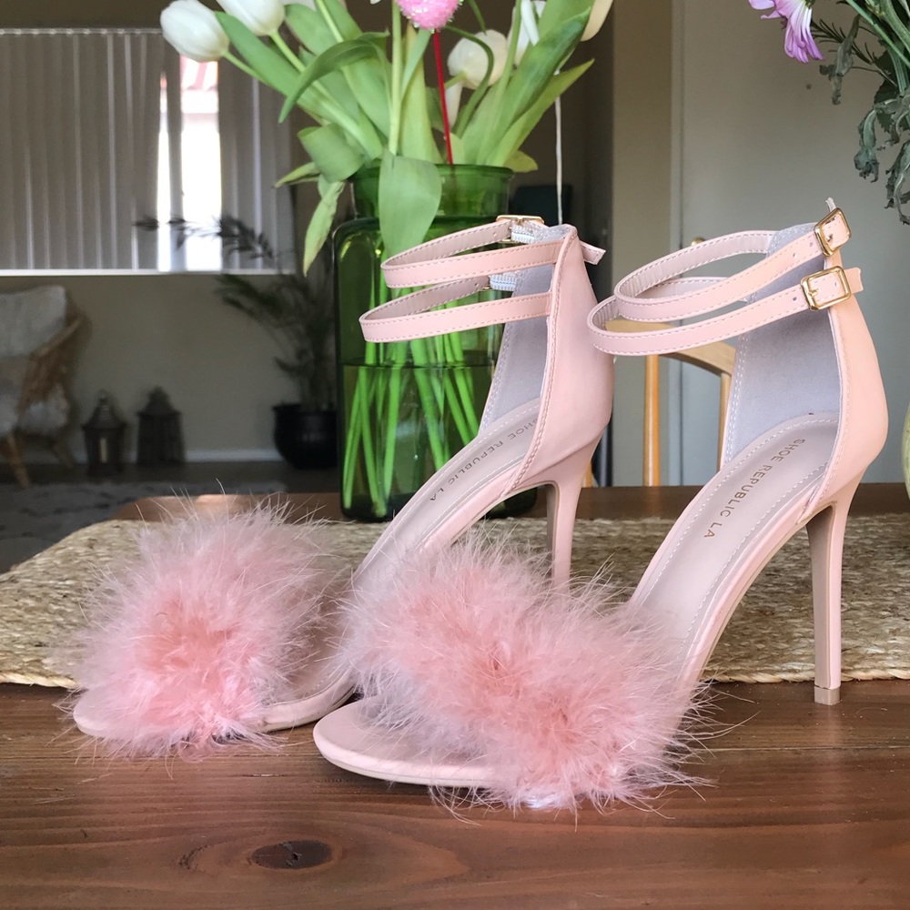 COPY - Pink fluffy feather high heels Size 8.5 - 9